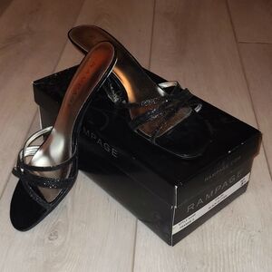 Rampage slip on black dress sandals, size 8